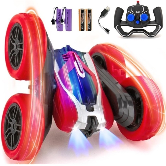 Brand New Remote Control Stunt Car Double-Sided 4 Wheel Drive Music Lights Red - Picture 2 of 16
